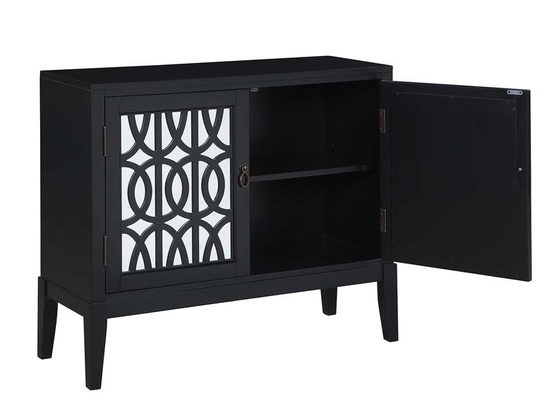 Sideboard Buffets Kitchen Storage Cabinet with Framed Mirror Doors, 3 Door Adjustable Shelves Accent Display Storage Distressed Console Cabinet for Entryway Living Room (Black)