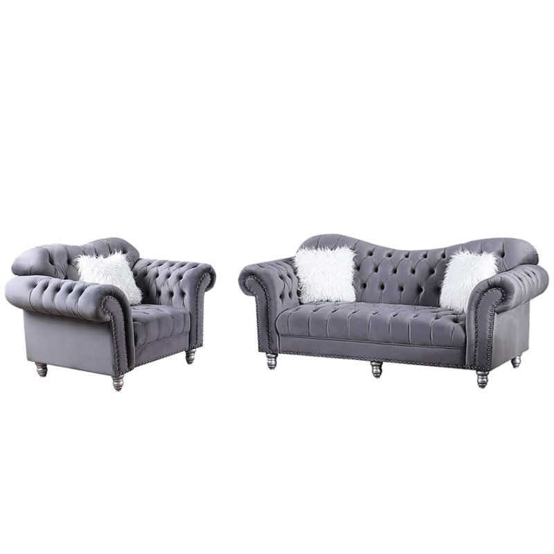 Luxury Classic America Chesterfield Tufted Camel Back in Gray