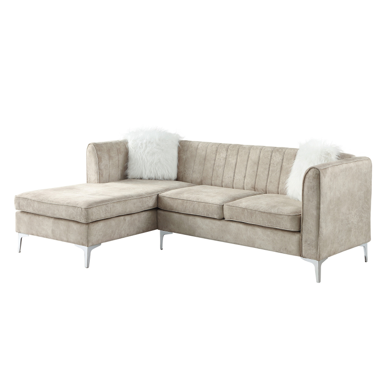 Morden Fort Velvet Sectional Sofa with Right Chaise, Pillow Included