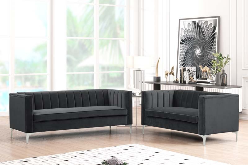 2 Pieces Modern Channel Tufted Velvet Loveseat and Sofa Set