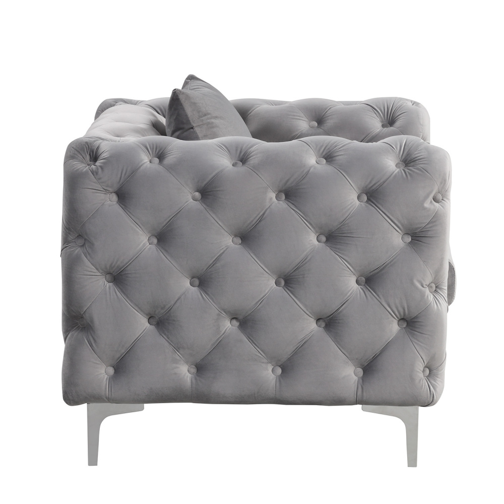 Contemporary Sofa  with Deep Button Tufting Dutch Velvet 2 Pieces- Silver Grey