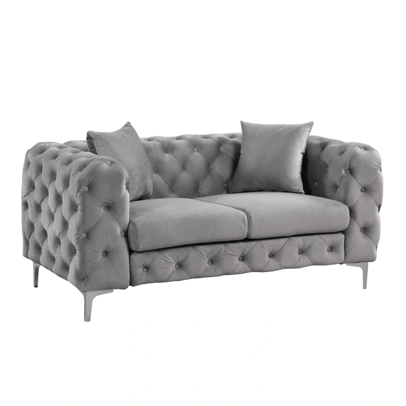 Contemporary Sofa sets with Deep Button Tufting Dutch Velvet - Silver Grey