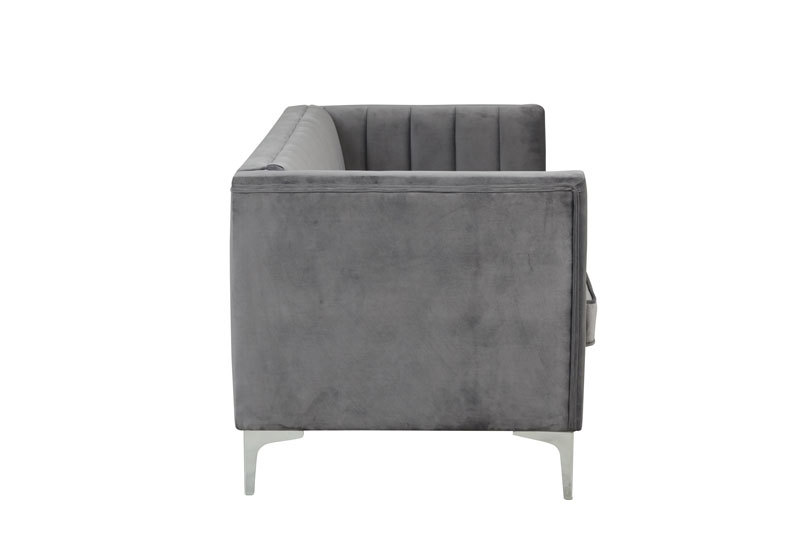 Modern Channel Tufted Velvet  Sofa 3 Seater