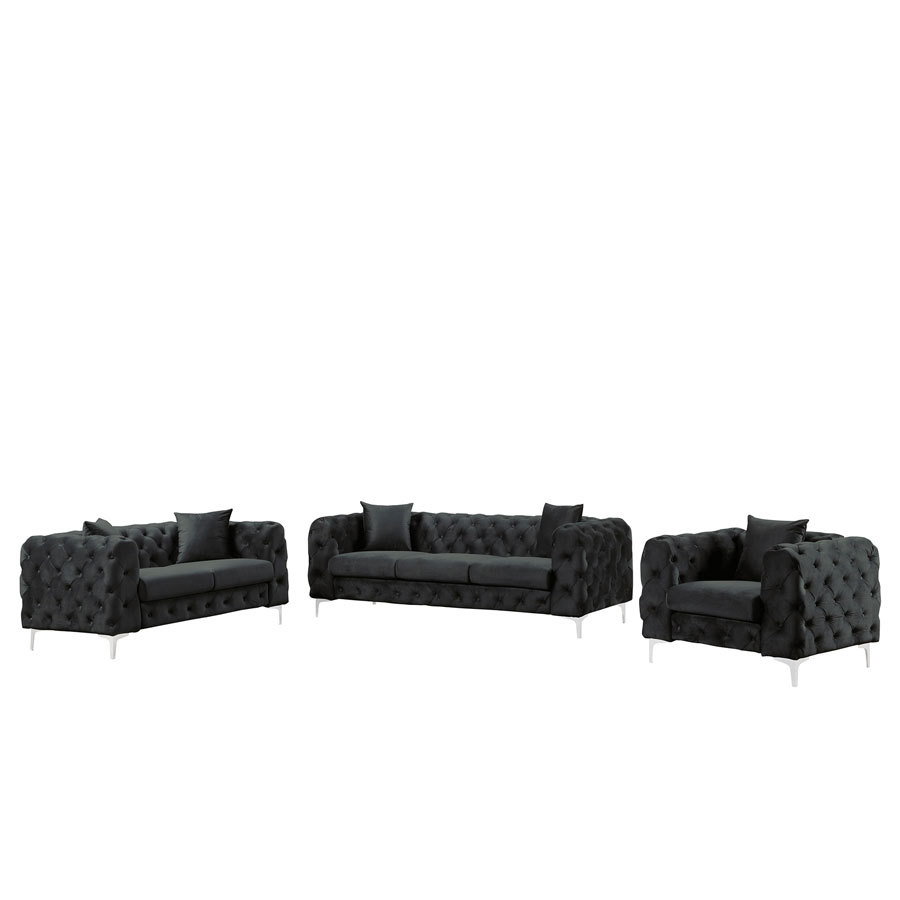 Contemporary Sofa  with Deep Button Tufting Dutch Velvet Black