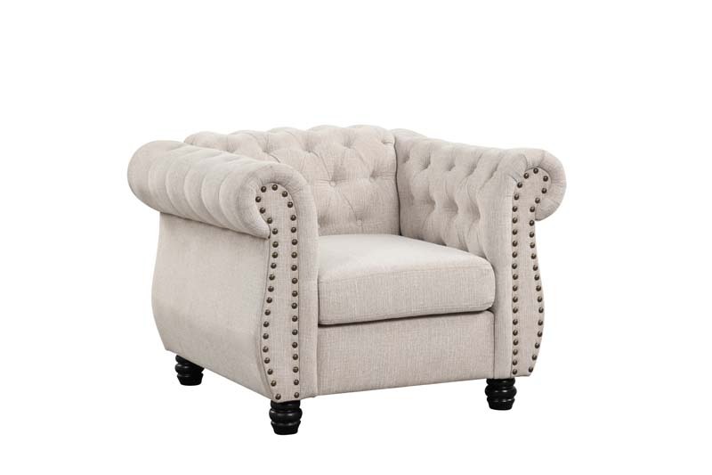 Linen Chesterfield Sofa Set With Roll Arms