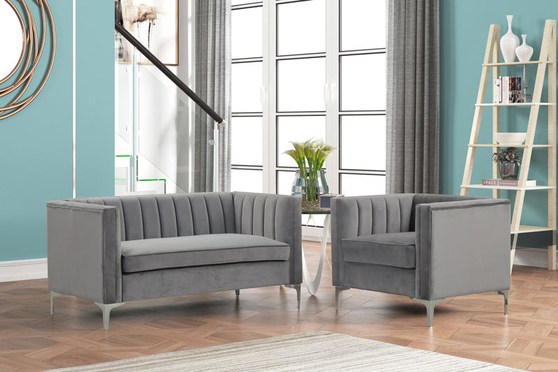 3 Pieces Modern Channel Tufted Velvet Living Room Sets