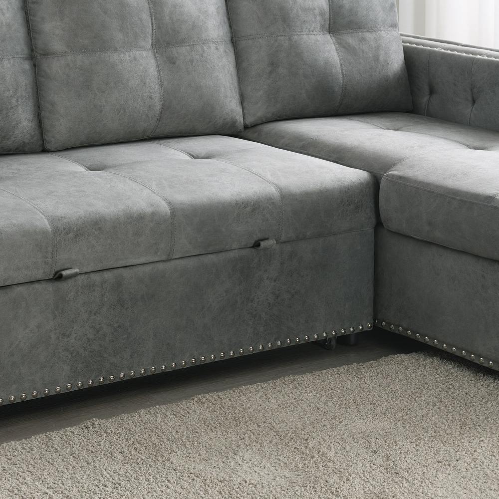 Velvet Reversible Sleeper Sectional Sofa with Storage