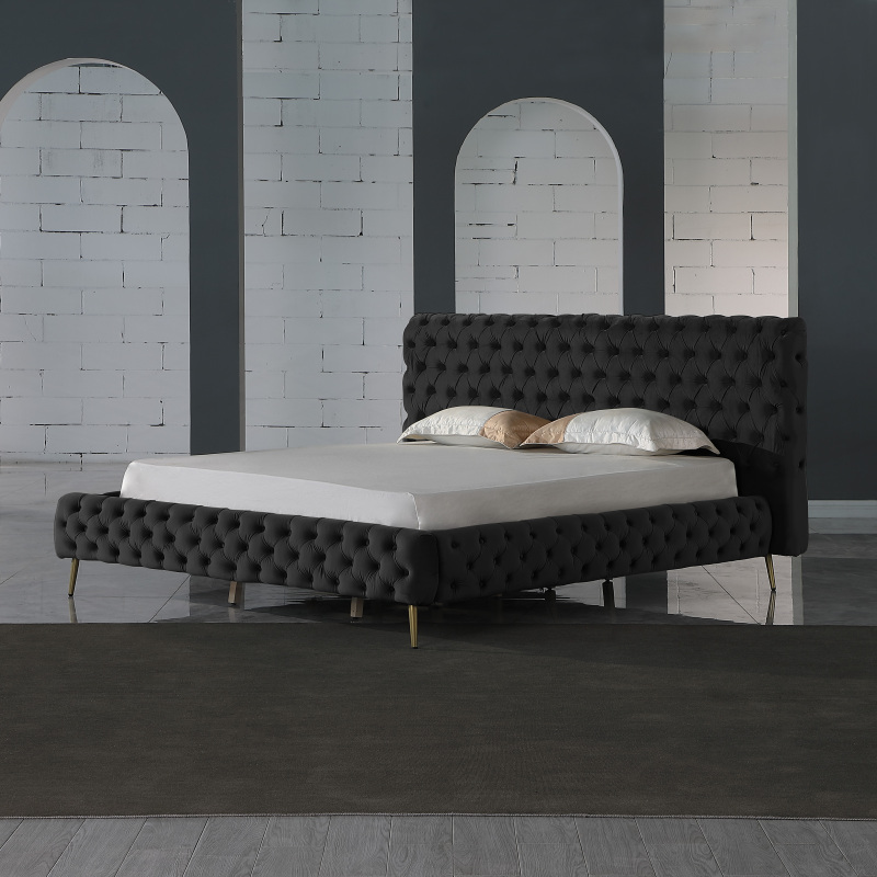 King Contemporary Tufted Bed Frame - Grey