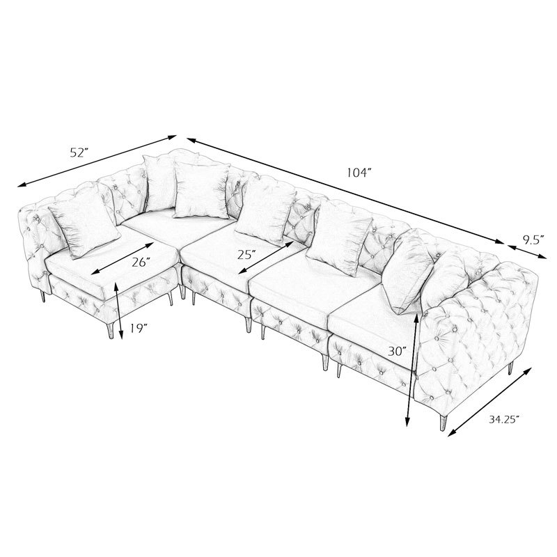 Modular Sectional Sofa L Shape Sofa with Reversible Chaise-Black