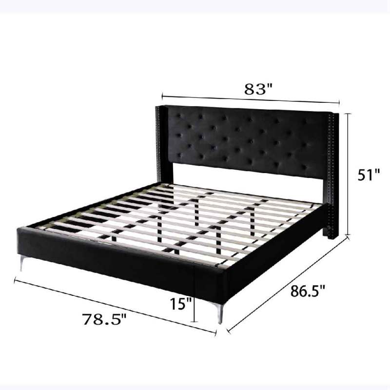 Bed Frame 15 Inch Wood Platform, Upholstered Platform Bed - Black