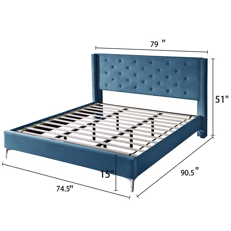 California King/ King size Velvet Bed Frame Upholstered Platform Bed