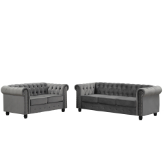 Chesterfield Furniture Loveseat and Sofa Sets 2 pieces - Velvet Grey