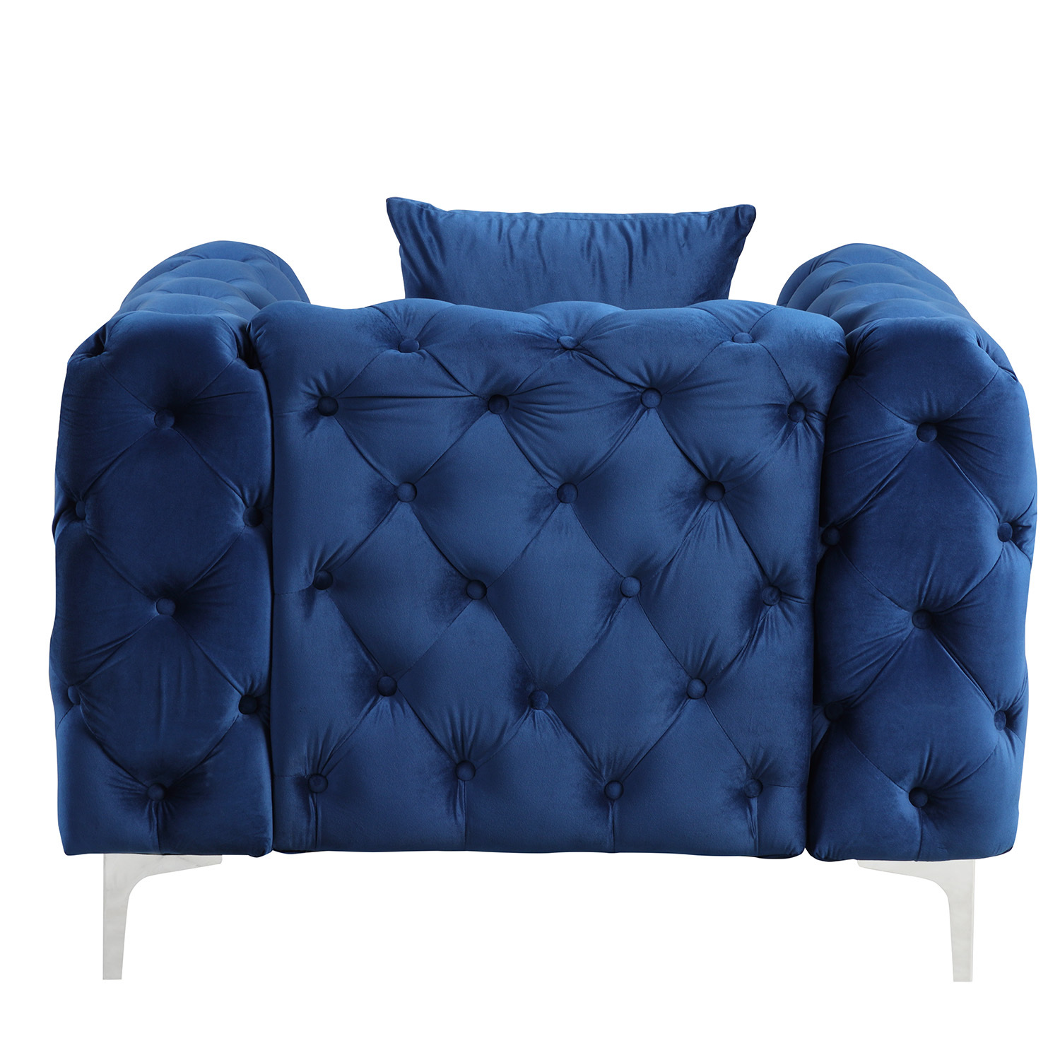 2 Pieces Contemporary Sofa and Chair with Deep Button Tufting Dutch Velvet - Navy Blue