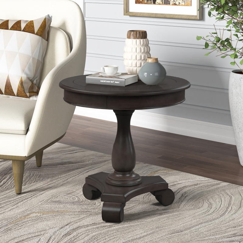 Round End Table Small Wood Pedestal Side Table