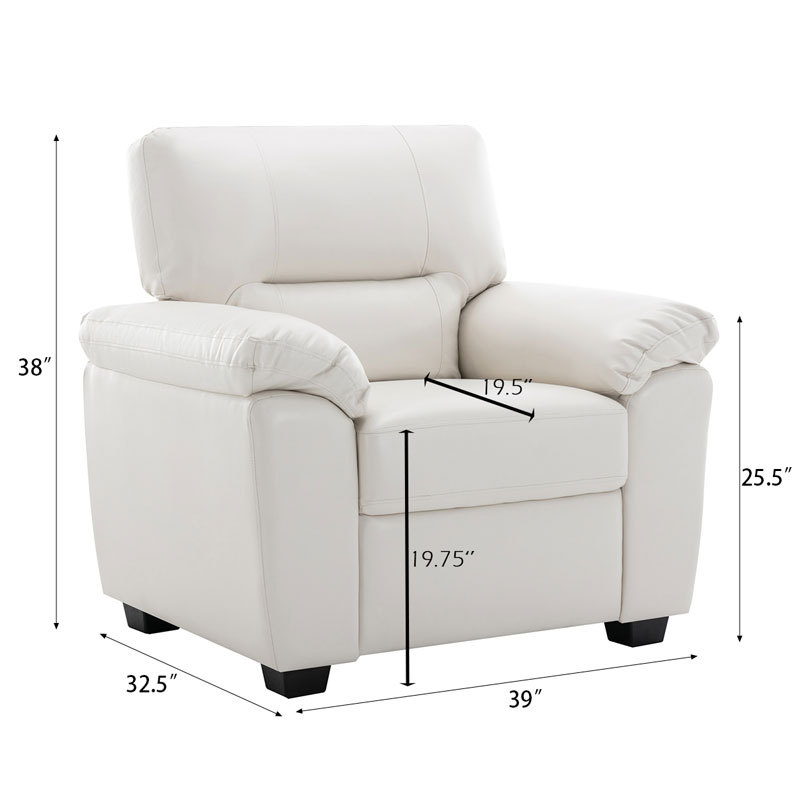 Garrin Series White PU Leather Sofa Chair with Pillows