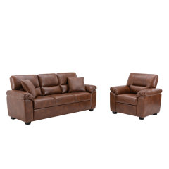 Sofa Collection 2 Pieces  Flared Arm PU Leather Mid-Century Modern Upholstered Sofa in Brown