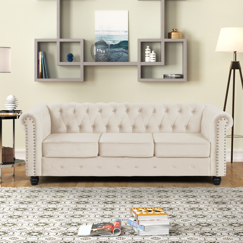 Chesterfield Furniture Sets 2 Pieces Velvet - Beige