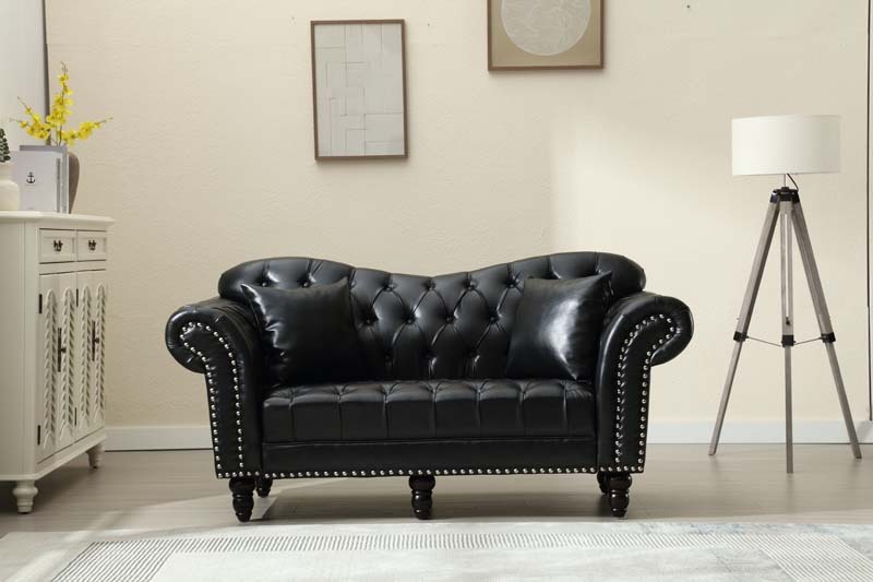 Chesterfield Leather Sofa Set Tufing Button Design