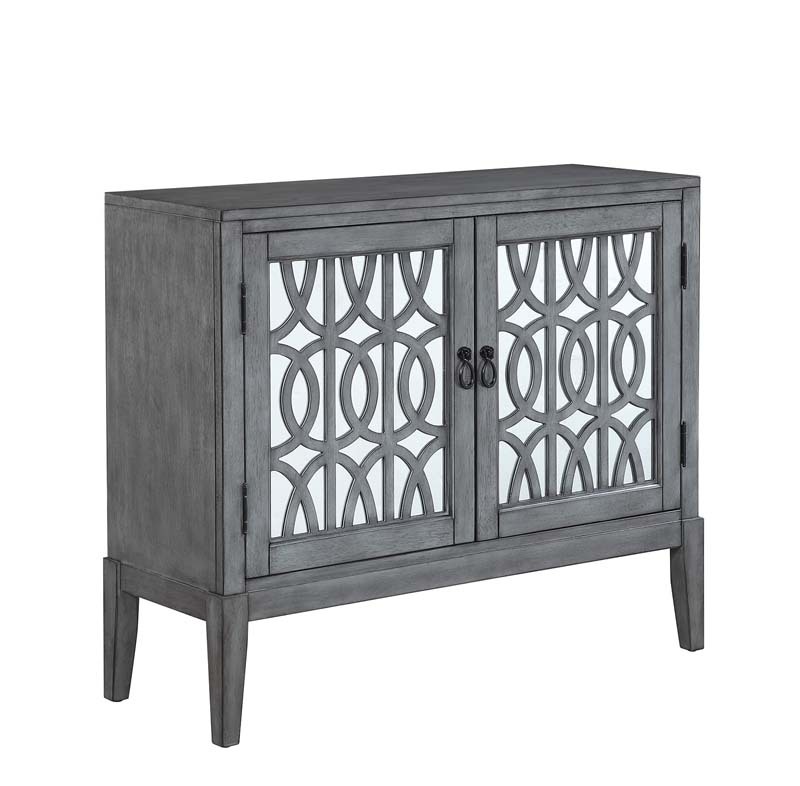 Sideboard Buffets Kitchen Storage Cabinet with Framed Mirror Doors, 3 Door Adjustable Shelves Accent Display Storage Distressed Console Cabinet for Entryway Living Room (Grey)