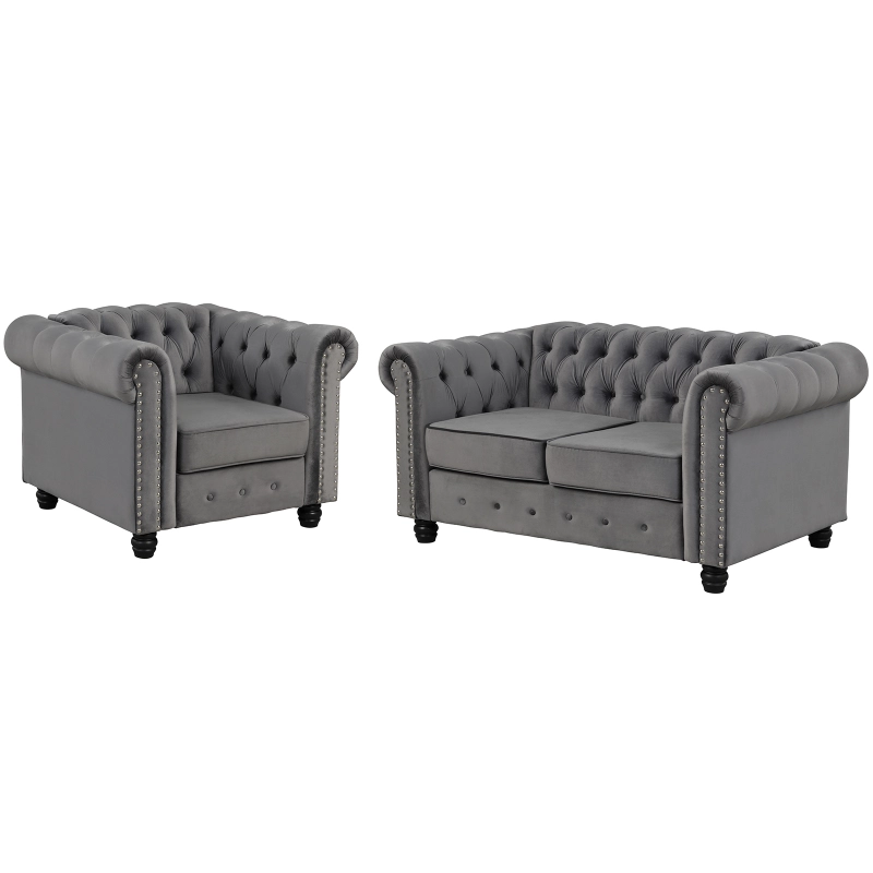 Chesterfield Furniture Sets 2 pieces - Velvet Grey