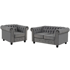 Chesterfield Furniture Chair and Loveseat Sets 2 pieces - Velvet Grey