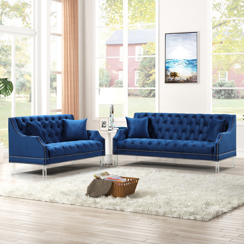 Living Room Couches Set  Slope Arm sofa seat loveseat and sofa couch -Blue