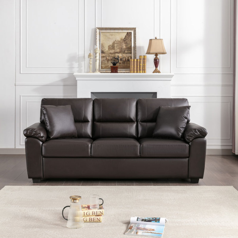 Sofa Collection 83 in Wide Flared Arm PU Leather Mid-Century Modern Upholstered Sofa in Chocolate Brown