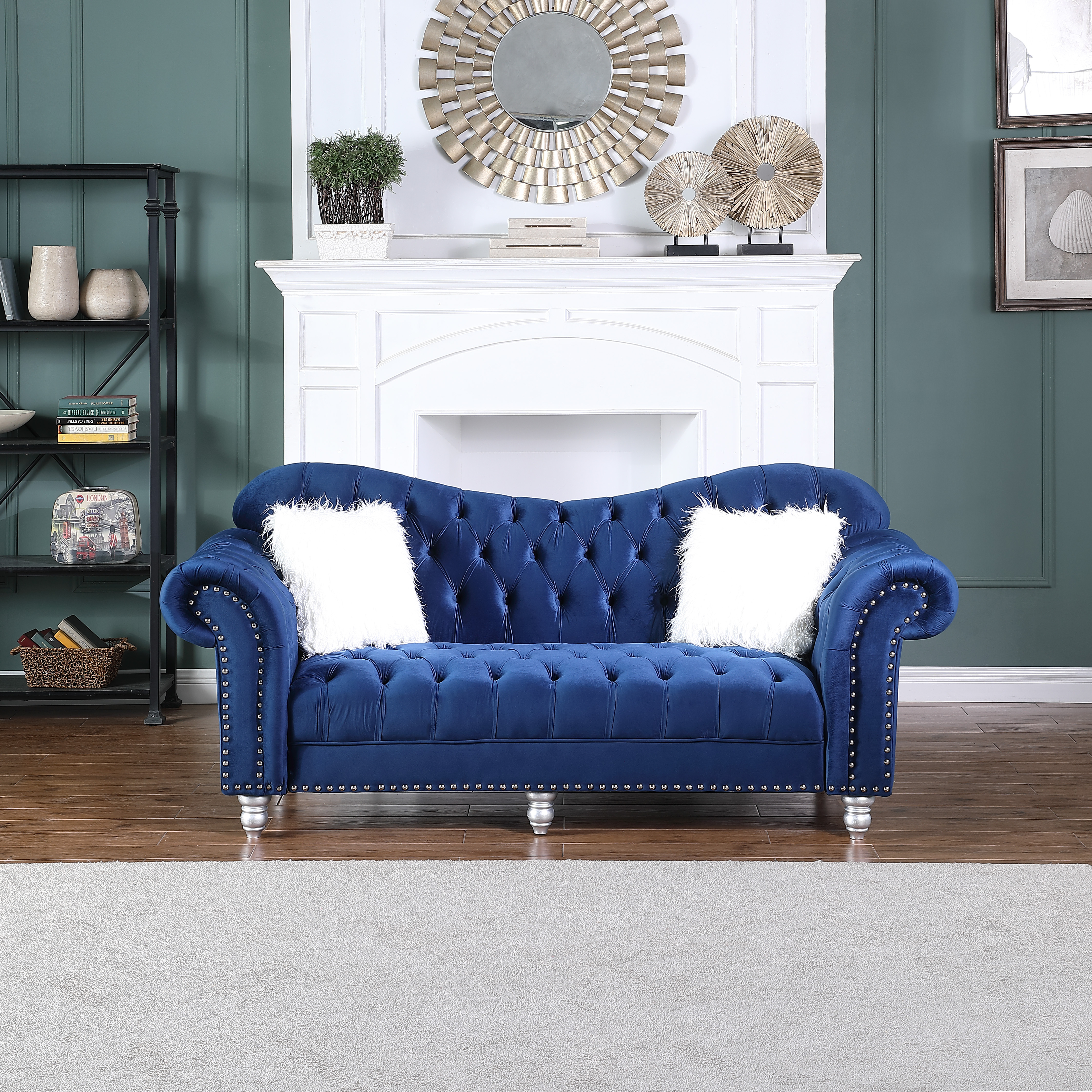 3 Pieces Luxury Classic America Chesterfield Tufted Camel Back - Blue