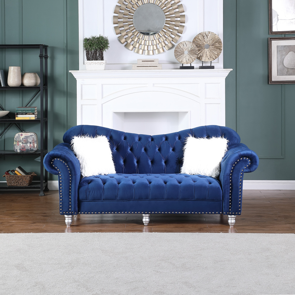 3 Pieces Luxury Classic America Chesterfield Tufted Camel Back - Blue