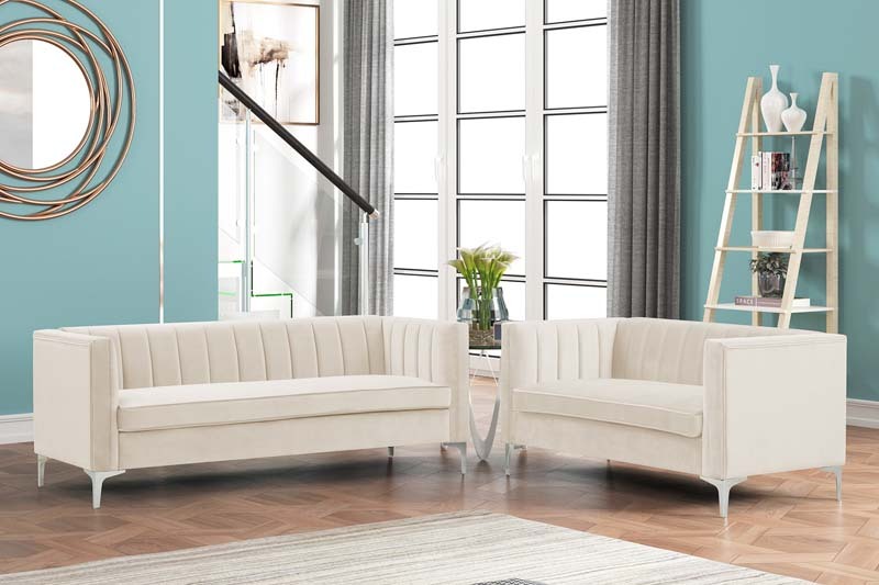 3 Pieces Modern Channel Tufted Velvet Living Room Sets
