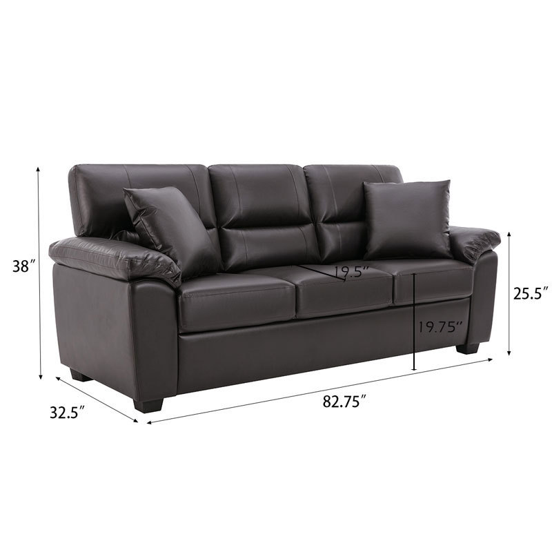 Sofa Collection 2 Pieces  Flared Arm PU Leather Mid-Century Modern Upholstered Sofa in Brown
