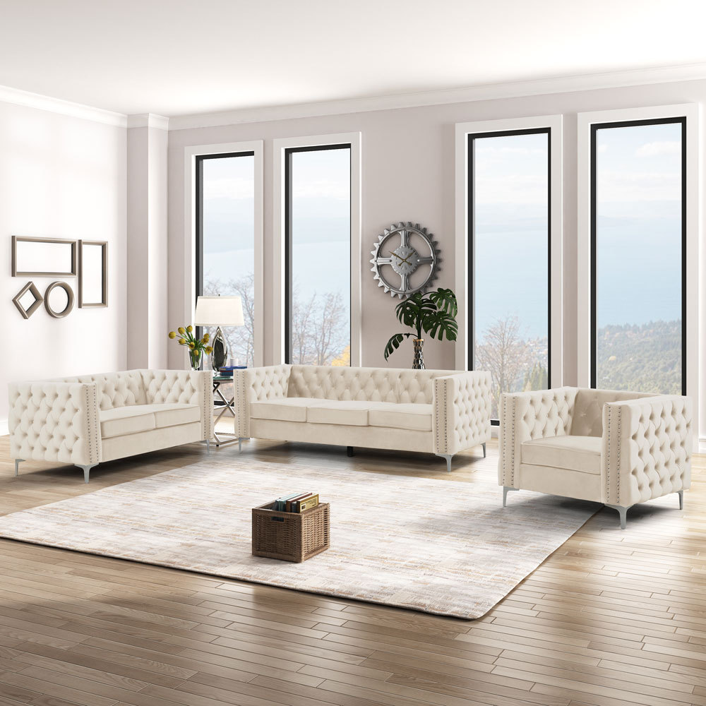 Couches for Living Room 3 Pieces Velvet