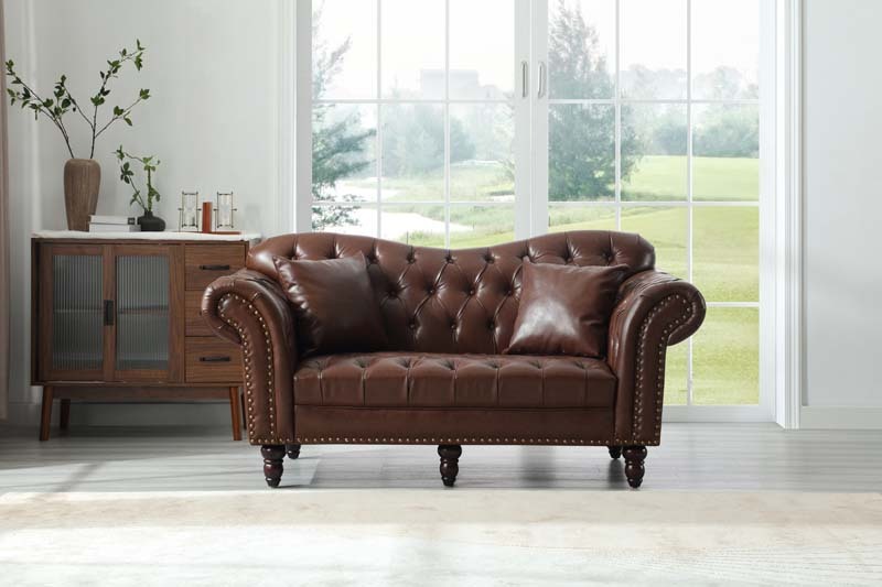 Chesterfield Leather Sofa Set Tufing Button Design