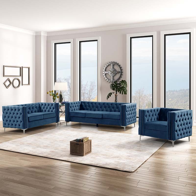 Couches for Living Room 3 Pieces Velvet