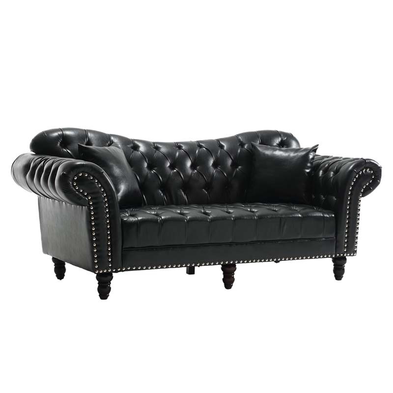 Chesterfield Leather Sofa Set Tufing Button Design