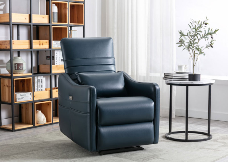 Power Recliner Chair Blue Recliners Upgraded Breathable Leatherette with USB Charge Port & Side Pockets Lumbar Pillow Included