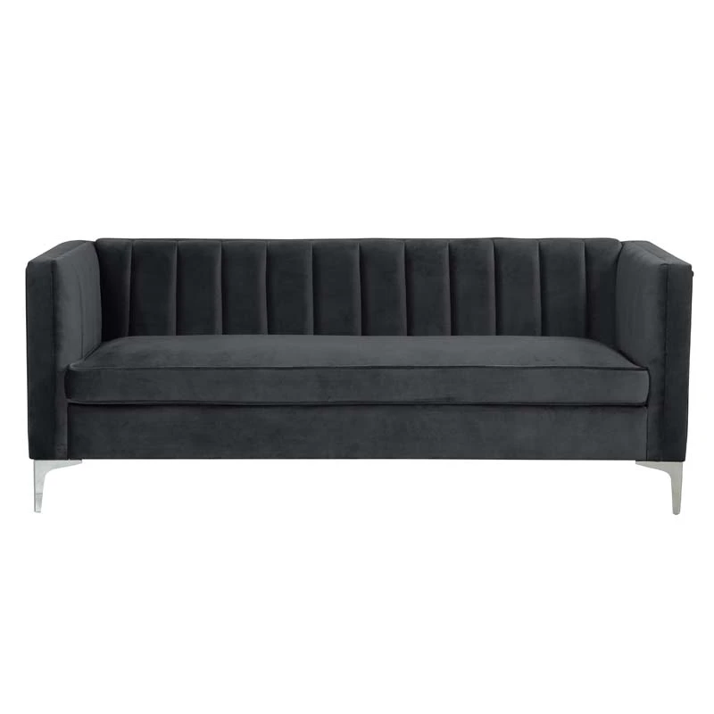 Modern Channel Tufted Velvet  Sofa 3 Seater