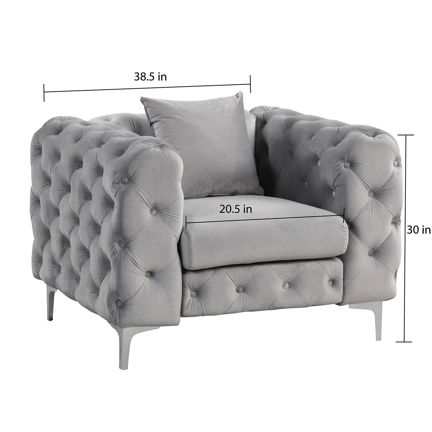 Contemporary Sofa  with Deep Button Tufting Dutch Velvet - Silver Grey