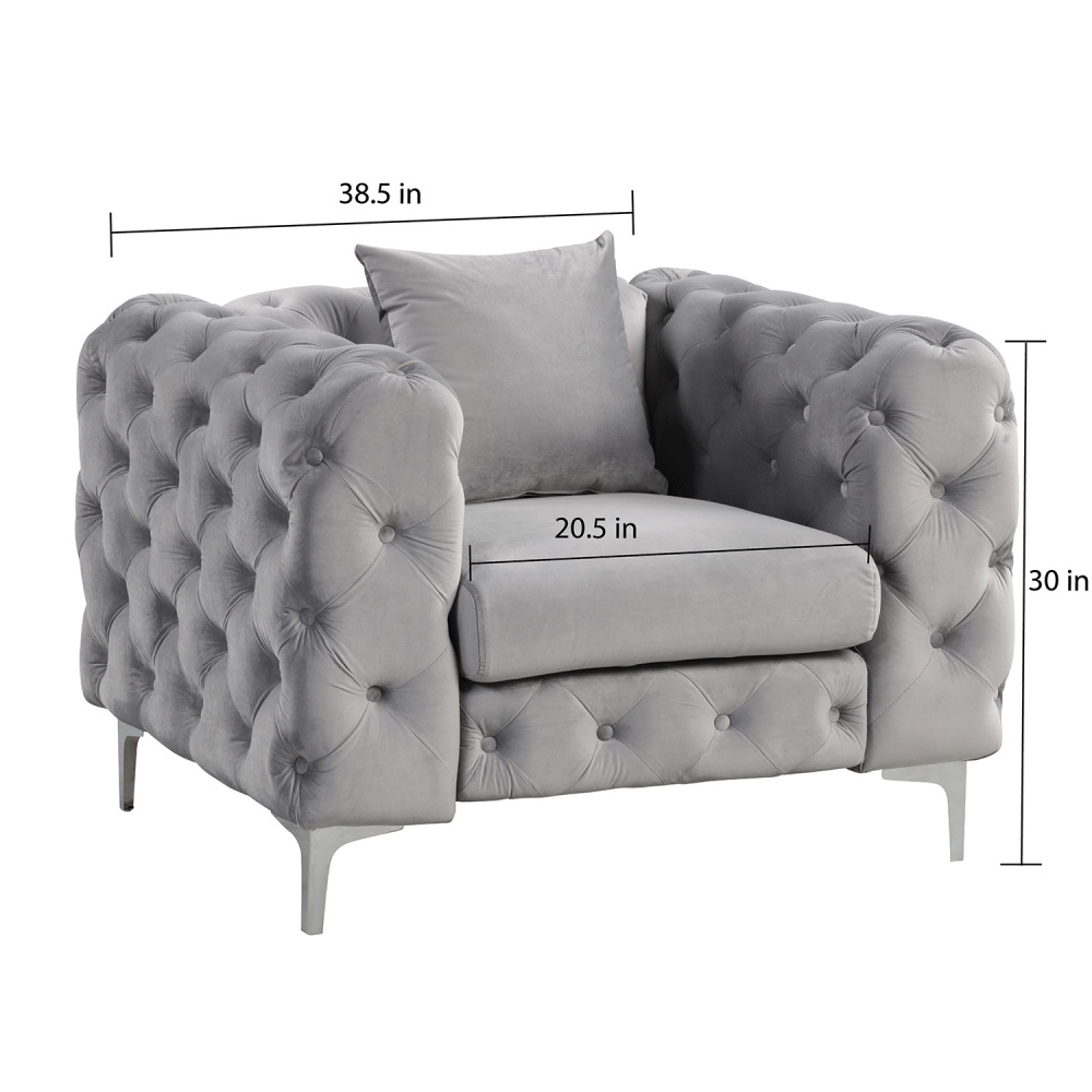 Contemporary Sofa  with Deep Button Tufting Dutch Velvet - Silver Grey