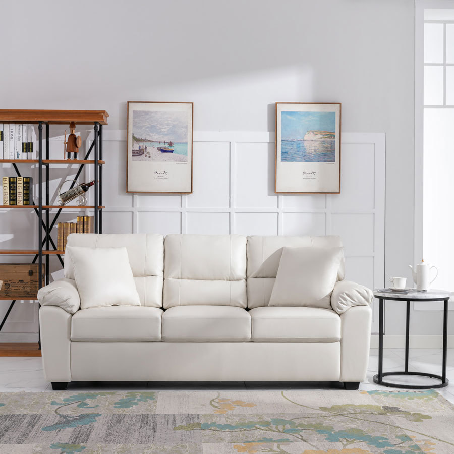 Sofa Collection 83 in Wide Flared Arm PU Leather Mid-Century Modern Upholstered Sofa in