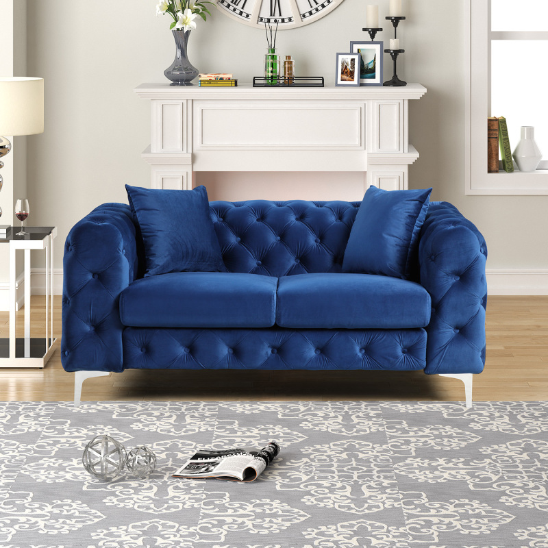 Contemporary Sofa with Deep Button Tufting Dutch Velvet - Navy Blue