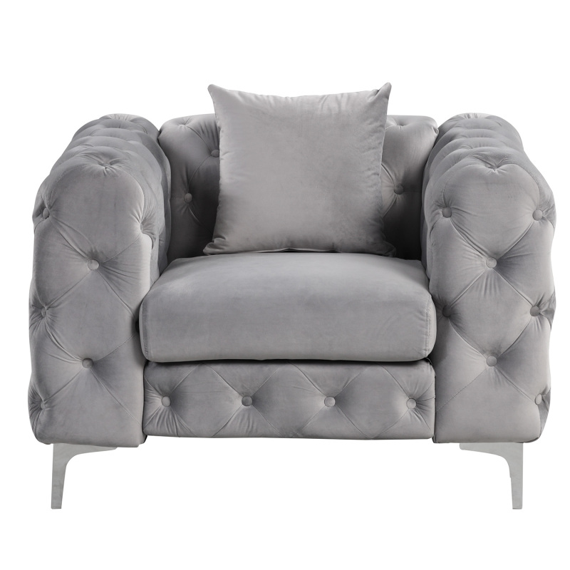 Contemporary Sofas Set with Button Tufting Dutch Velvet - Grey