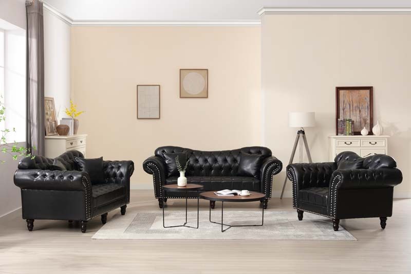 Chesterfield Leather Sofa Set Tufing Button Design