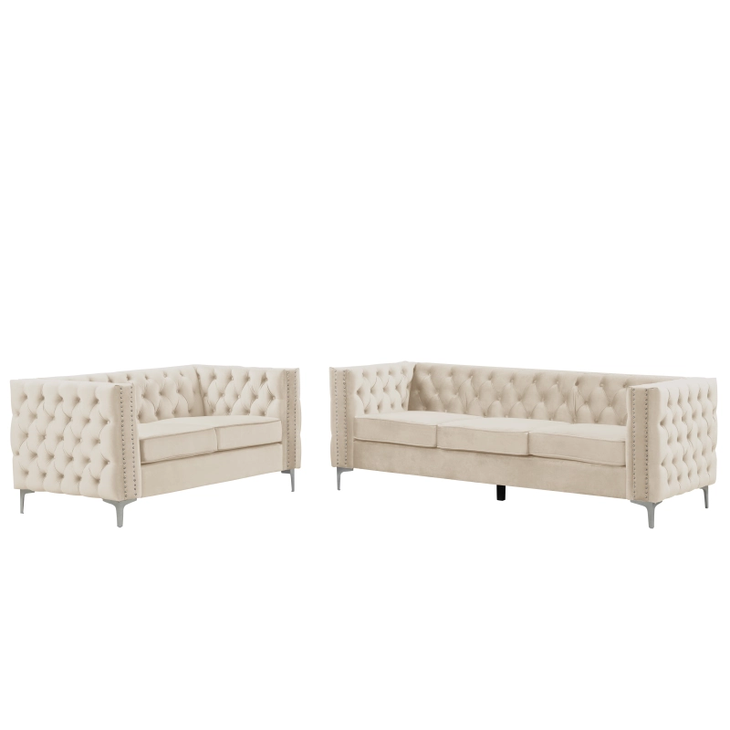 Living Room Furniture Sets Couches 2 Pieces Velvet - Beige