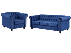 Chesterfield Velvet Furniture Chair and Sofa Sets 2 Pieces - Blue