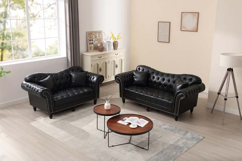 Chesterfield Leather Sofa Set Tufing Button Design