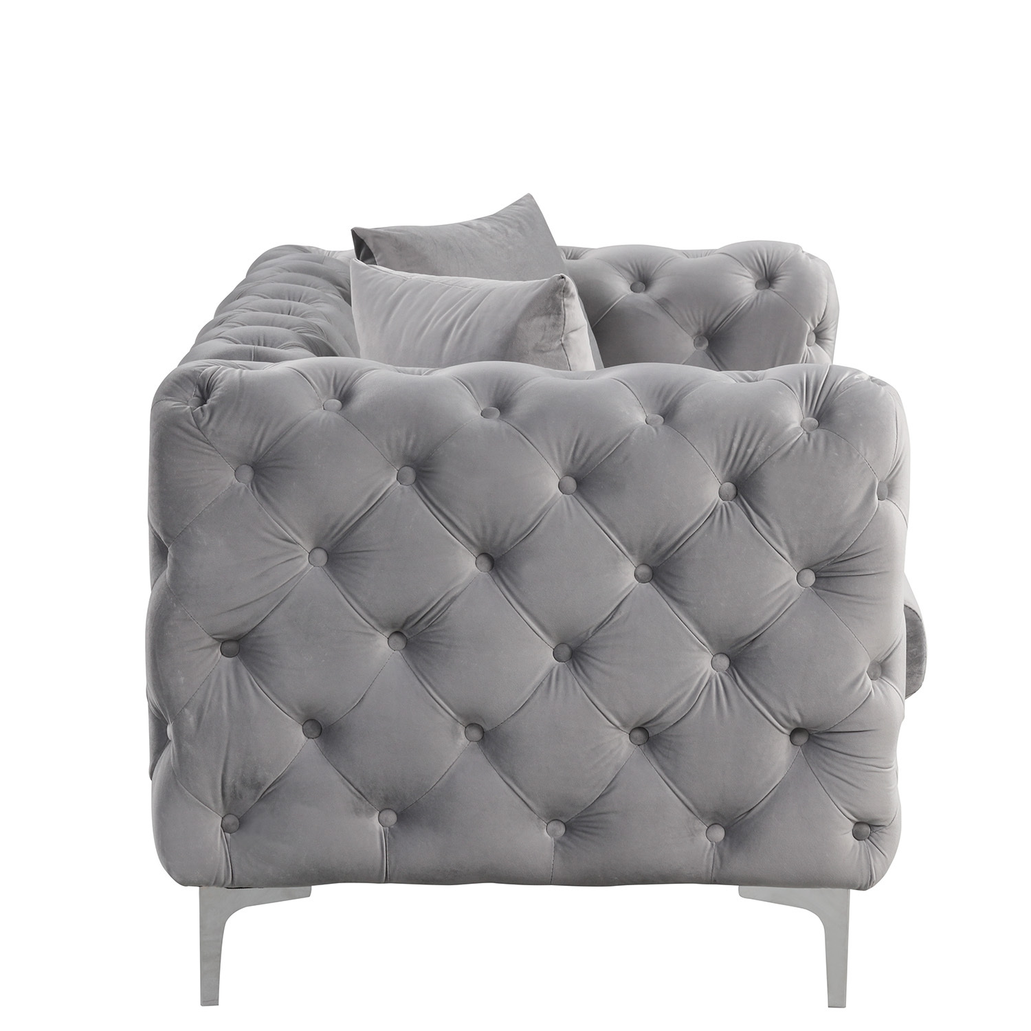 Contemporary Sofa  with Deep Button Tufting Dutch Velvet - Silver Grey