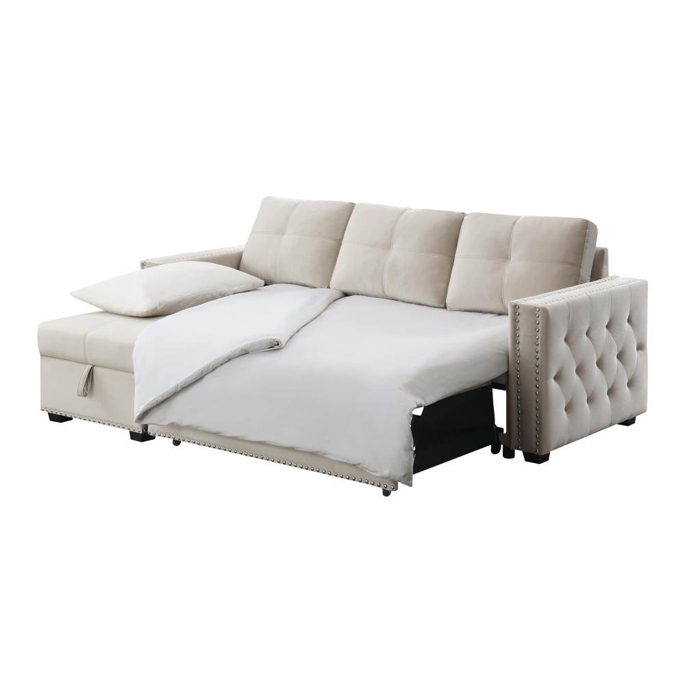 Velvet Reversible Sleeper Sectional Sofa with Storage