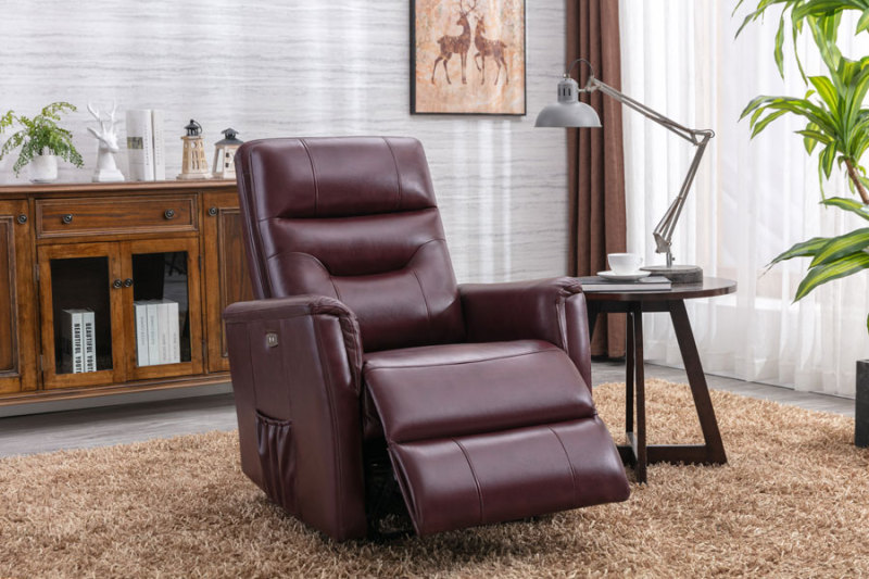 Power Recliner Chair Burgundy Upgraded Breathable Leatherette with USB Charge Port & Side Pockets