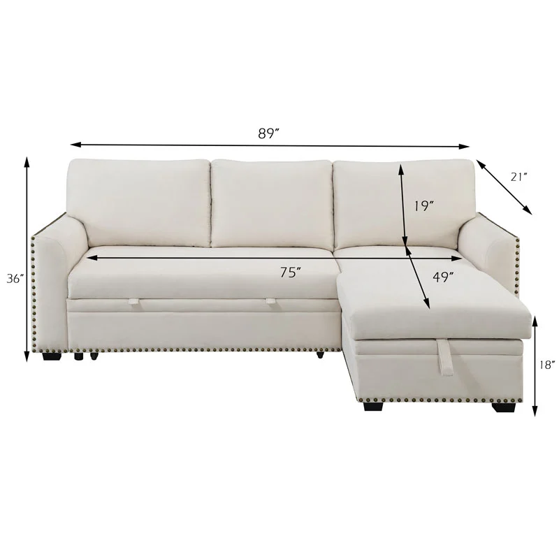 Morden Fort Velvet Sectional Sleeper Sofa with Storage